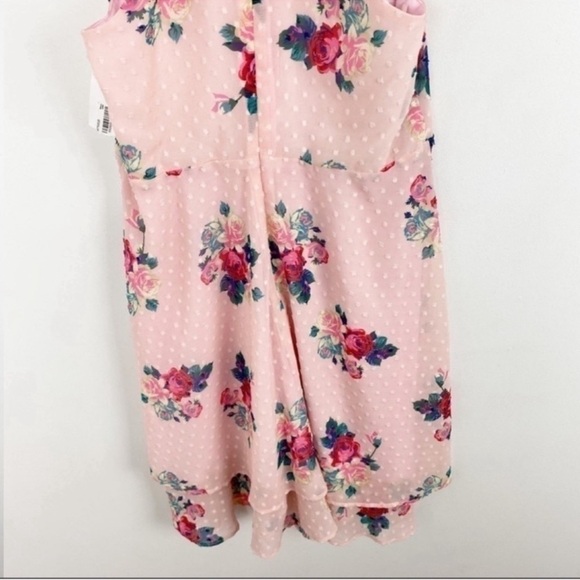 19 Cooper Pink Floral Sleeveless V-Neck Mini Dress Size Large NEW Textured Dot - Picture 10 of 11